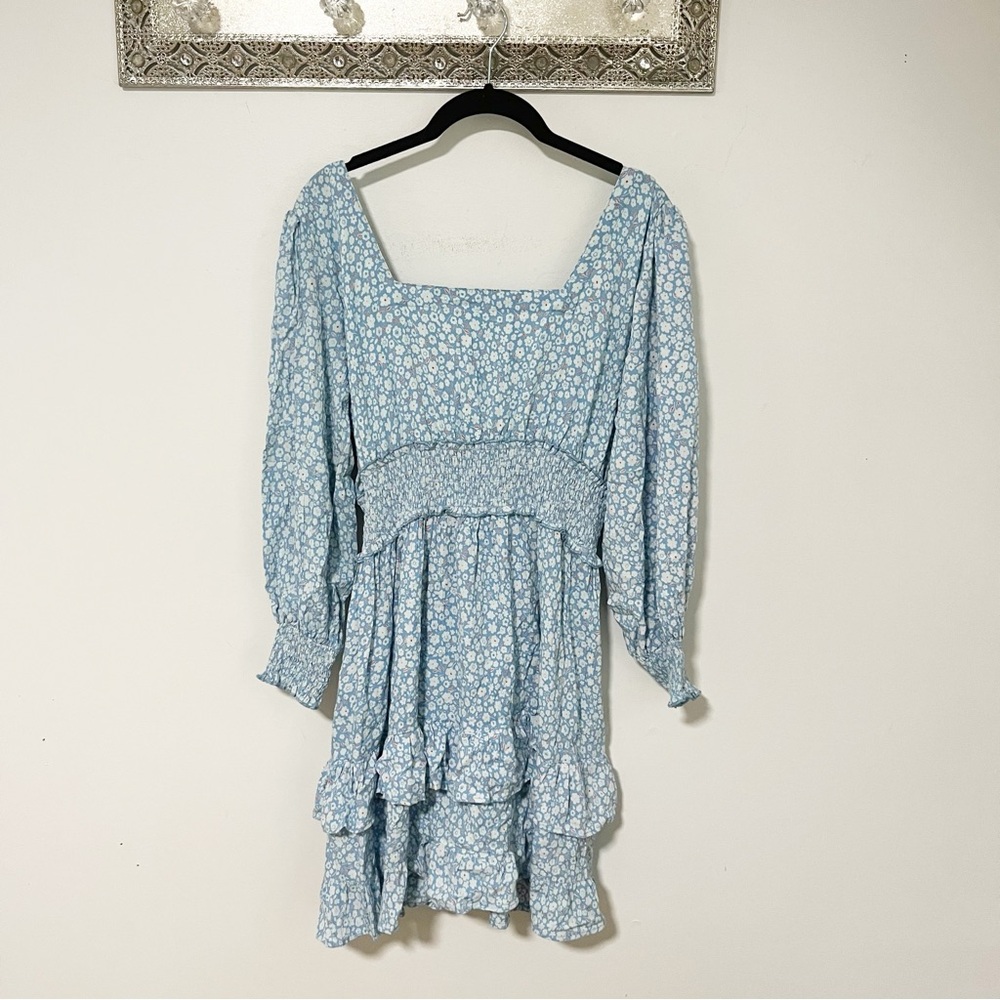 Angie Blue Floral Long Sleeve Dress